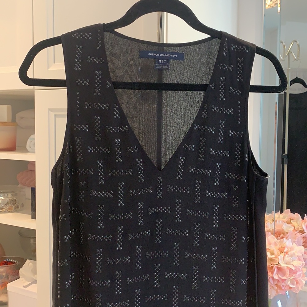French Connection Black Sleeveless V-Neck Embellished Dress
